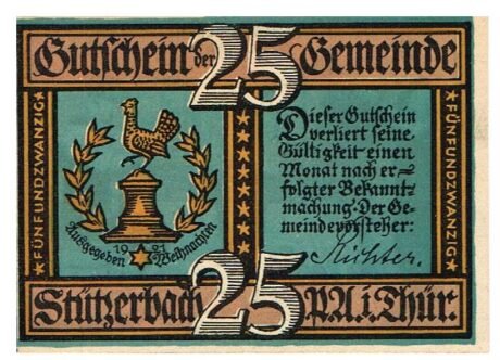 Аверс банкноты 25 fenigów (Niemcy) 1921