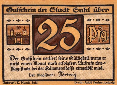 Аверс банкноты 25 пфеннигов Weapon Series (Германия) 1922 года