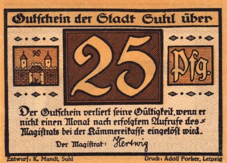 Аверс банкноты 25 пфеннигов Weapon Series (Германия) 1922 года