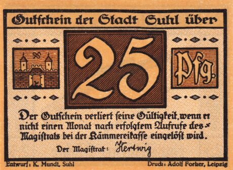 Аверс банкноты 25 пфеннигов Weapon Series (Германия) 1922 года