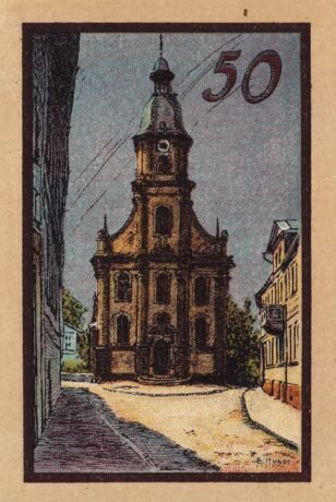 Реверс банкноты Seria zabytków 50 fenigów – Kreuzkirche (Niemcy)