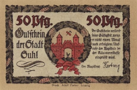 Аверс банкноты Seria zabytków 50 fenigów – Malzhaus (Niemcy)