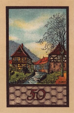 Реверс банкноты Seria zabytków 50 fenigów – Malzhaus (Niemcy)