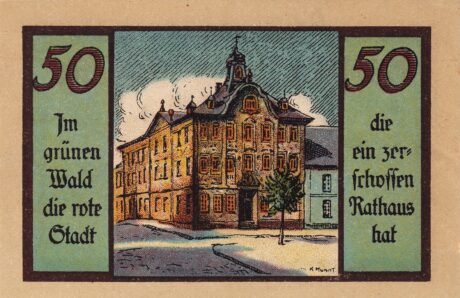 Реверс банкноты Seria zabytków 50 Pfennigów — Rathaus (Niemcy)