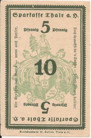 Аверс банкноты 10 fenigów Sparkasse (Niemcy) 1921