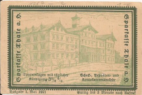 Реверс банкноты 10 fenigów Sparkasse (Niemcy) 1921