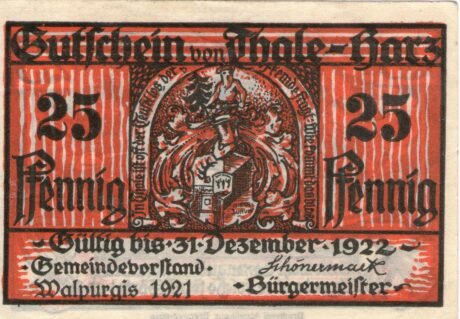 Аверс банкноты 25 fenigów (Niemcy) 1921