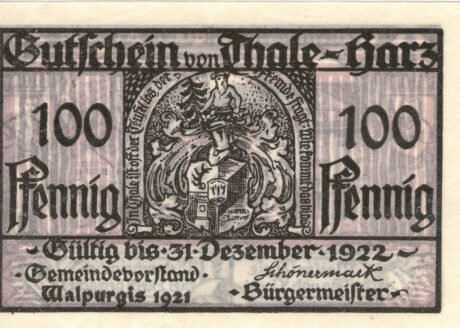 Аверс банкноты 100 fenigów (Niemcy) 1921