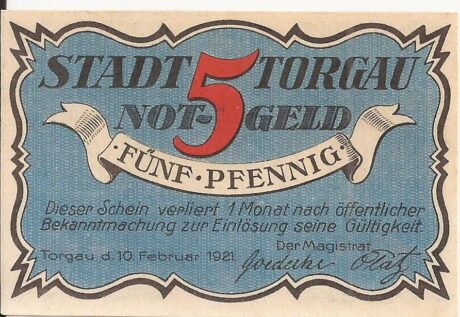Аверс банкноты 5 fenigów (Niemcy) 1921