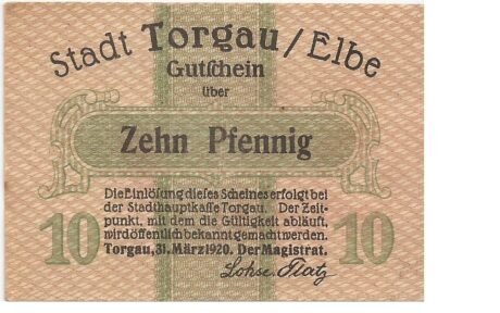 Аверс банкноты 10 fenigów (Niemcy) 1920