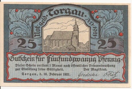 Аверс банкноты 25 fenigów (Niemcy) 1921