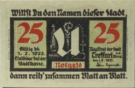 Аверс банкноты 25 fenigów (Niemcy) 1921