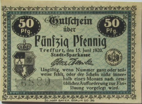 Аверс банкноты 50 fenigów Stadt-Sparkasse (Niemcy) 1920