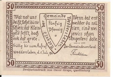 Аверс банкноты 50 fenigów (Niemcy) 1921