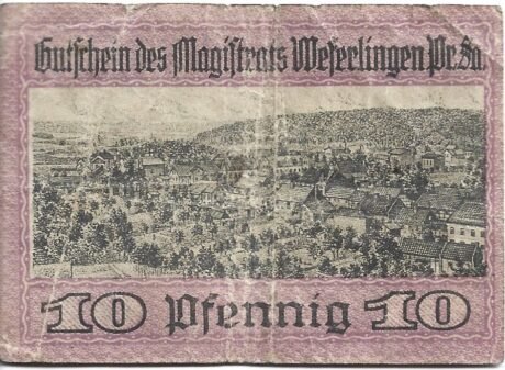Реверс банкноты 10 fenigów (Niemcy) 1920