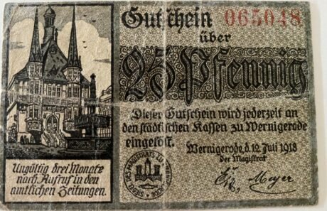 Аверс банкноты 25 fenigów (Niemcy) 1918