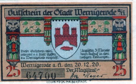 Аверс банкноты 25 fenigów (Niemcy) 1920