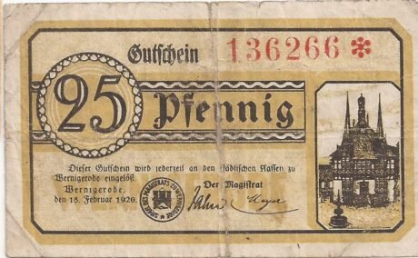 Аверс банкноты 25 fenigów (Niemcy) 1920