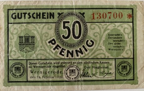 Аверс банкноты 50 fenigów (Niemcy) 1920