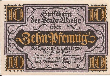 Аверс банкноты 10 fenigów (Niemcy) 1920
