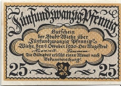 Аверс банкноты 25 fenigów (Niemcy) 1920