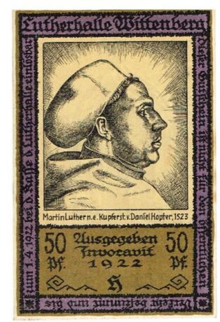 Аверс банкноты 50 Pfennig Lutherhalle; H (Германия) 1922 года