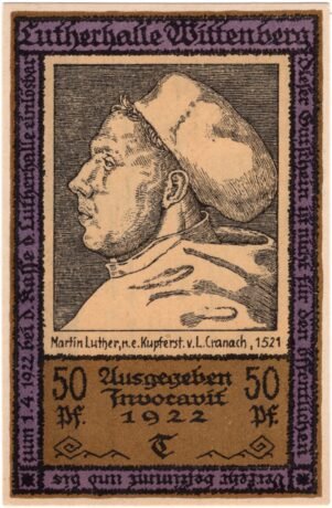 Аверс банкноты 50 Pfennig Lutherhalle; T (Niemcy) 1922
