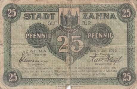 Реверс банкноты 25 fenigów (Niemcy) 1920