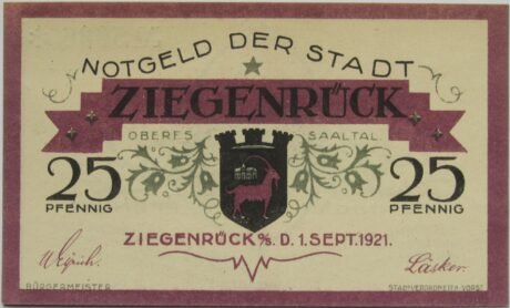 Аверс банкноты 25 fenigów (Niemcy) 1921