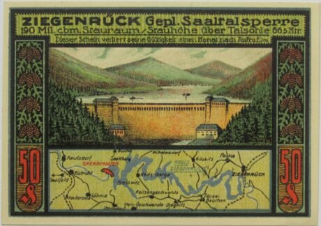 Реверс банкноты Seria 50 fenigów gmin - Ziegenrück (Niemcy) 1921