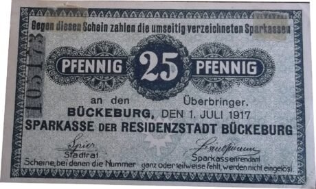 Аверс банкноты 25 fenigów Sparkasse (Niemcy) 1917