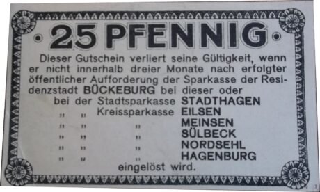 Реверс банкноты 25 fenigów Sparkasse (Niemcy) 1917