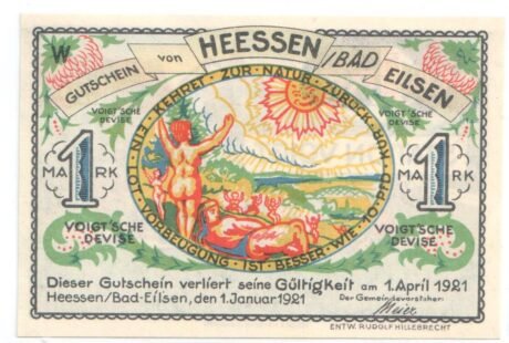 Аверс банкноты 1 marka (Niemcy) 1921