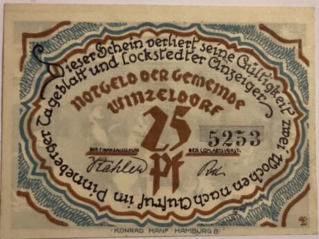 Аверс банкноты 25 пфеннигов Winzeldorf (Германия)
