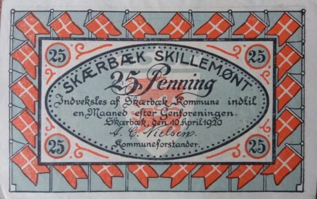 Аверс банкноты 25 fenigów Scherrebek (Niemcy) 1920