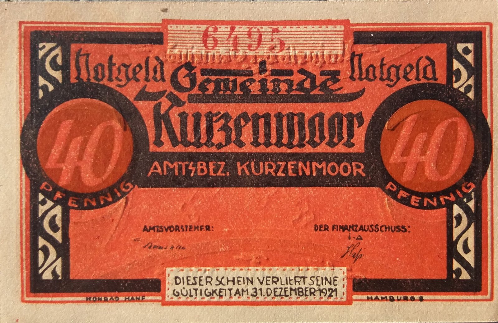 Аверс банкноты 40 пфеннигов Kurzenmoor (Германия)