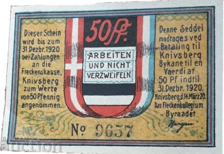 Аверс банкноты 50 fenigów Gjenner; Knivsberg (Niemcy) 1920