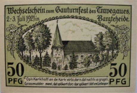 Реверс банкноты 50 пфеннигов Bargteheide; Gauturnfest (Германия) 1921 года