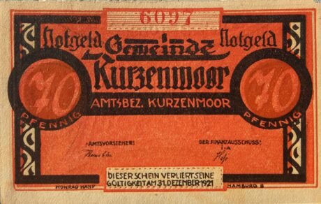 Аверс банкноты 70 пфеннигов Kurzenmoor (Германия)
