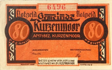 Аверс банкноты 80 fenigów Kurzenmoor (Niemcy)