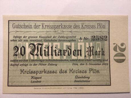 Аверс банкноты 20000000000 marek Kreis Plön (Niemcy) 1923