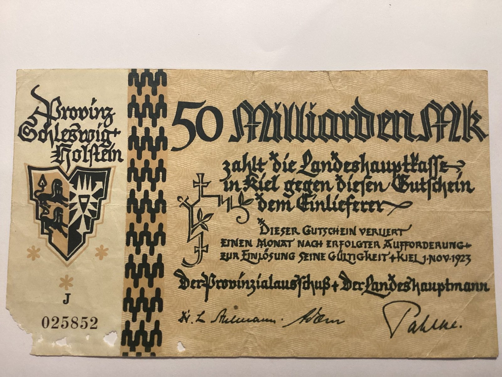 Аверс банкноты 50000000000 марок (Германия) 1923 года