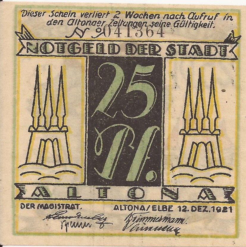 Аверс банкноты 25 пфеннигов (Германия) 1921 года