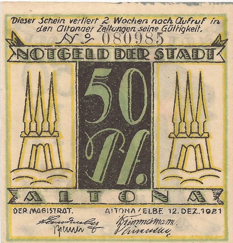 Аверс банкноты 50 пфеннигов (Германия) 1921 года