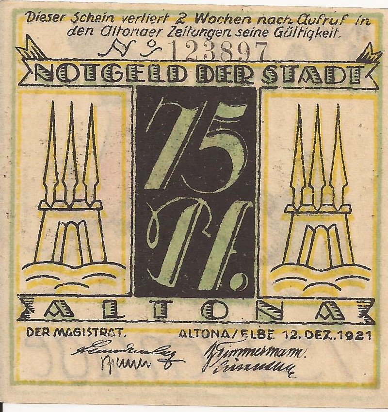 Аверс банкноты 75 пфеннигов (Германия) 1921 года