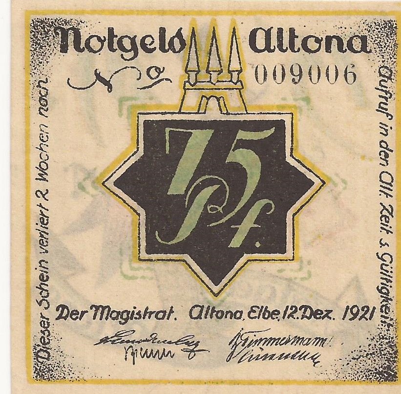 Аверс банкноты 75 пфеннигов (Германия) 1921 года