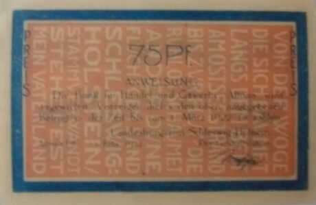 Аверс банкноты 75 пфеннигов Landesbürgerrat Schleswig-Holstein (Германия) 1922 года