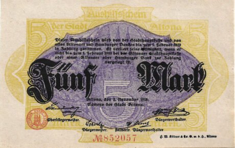 Аверс банкноты 5 marek (Niemcy) 1918