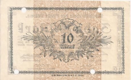 Реверс банкноты 10 marek (Niemcy) 1918