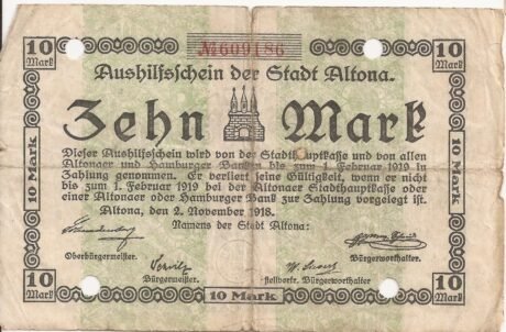 Аверс банкноты 10 marek (Niemcy) 1918